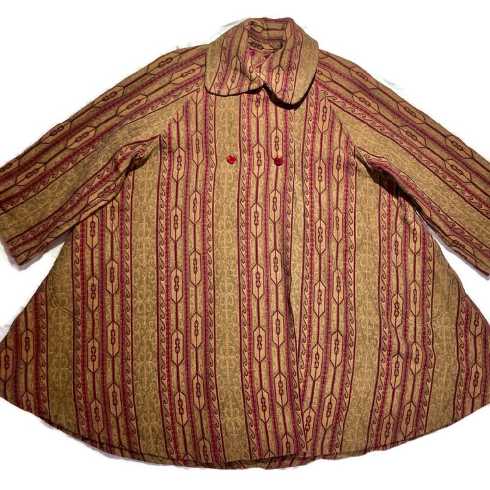 Vtg 60s tapestry brocade carpet swing tent opera cape coat Lilli Ann like XL XXL - Picture 2 of 7
